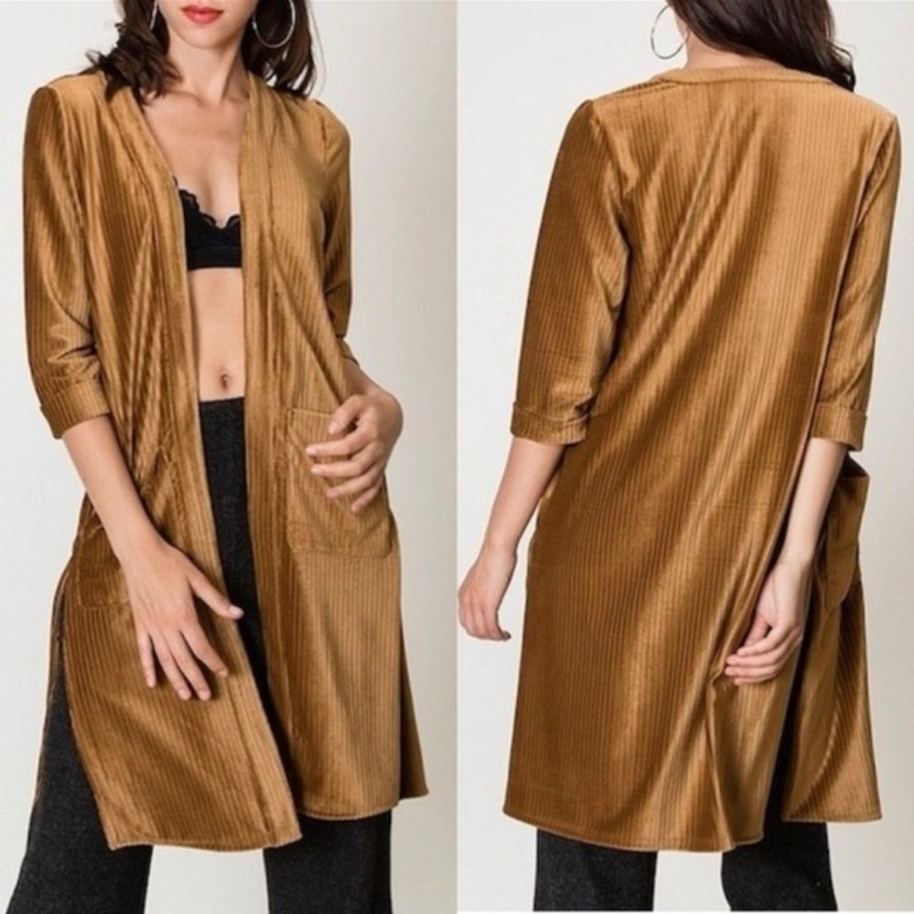 HYFVE Velvet Open Front Cardigan